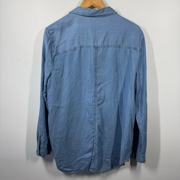 JANE & DELANCEY Top Women's L Blue Soft Lyocell Denim Button Down Minimal Modest - Picture 2 of 7